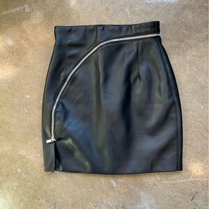 Black Leather Skirt with Zipper Detail